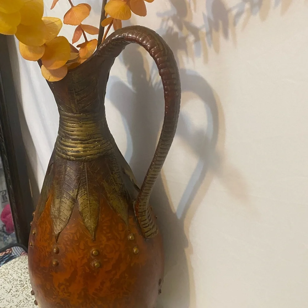 Vintage Artisan Crafted Brown and Gold Vase